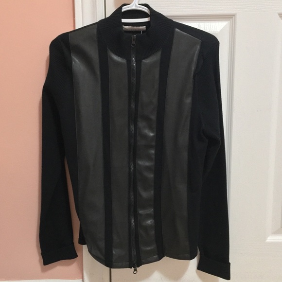 Black Zip Up Faux Leather Sweater/Jacket - Picture 2 of 3